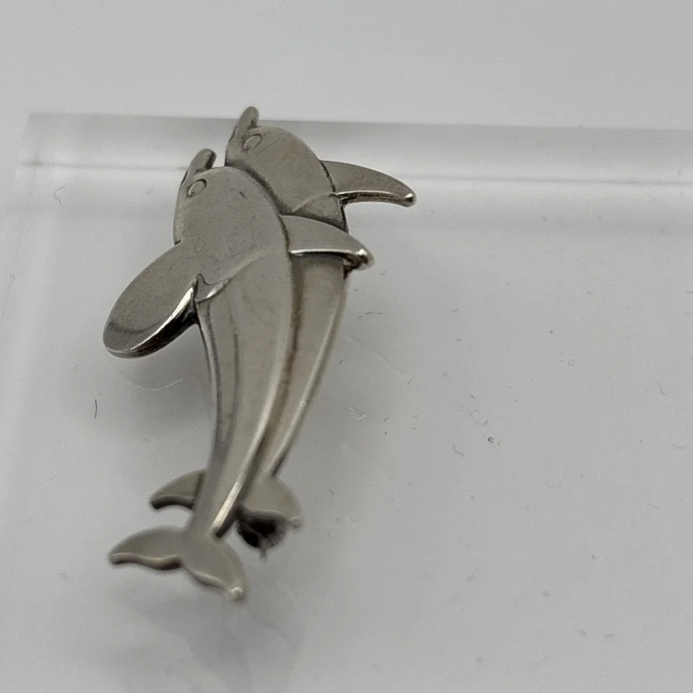 Vintage Georg Jenson Denmark Sterling Silver Dolphin‎ Pair Brooch 5g #317